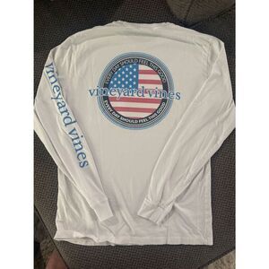 Vineyard Vines White Long-Sleeve Tee with Blue & Red Americana Logo
